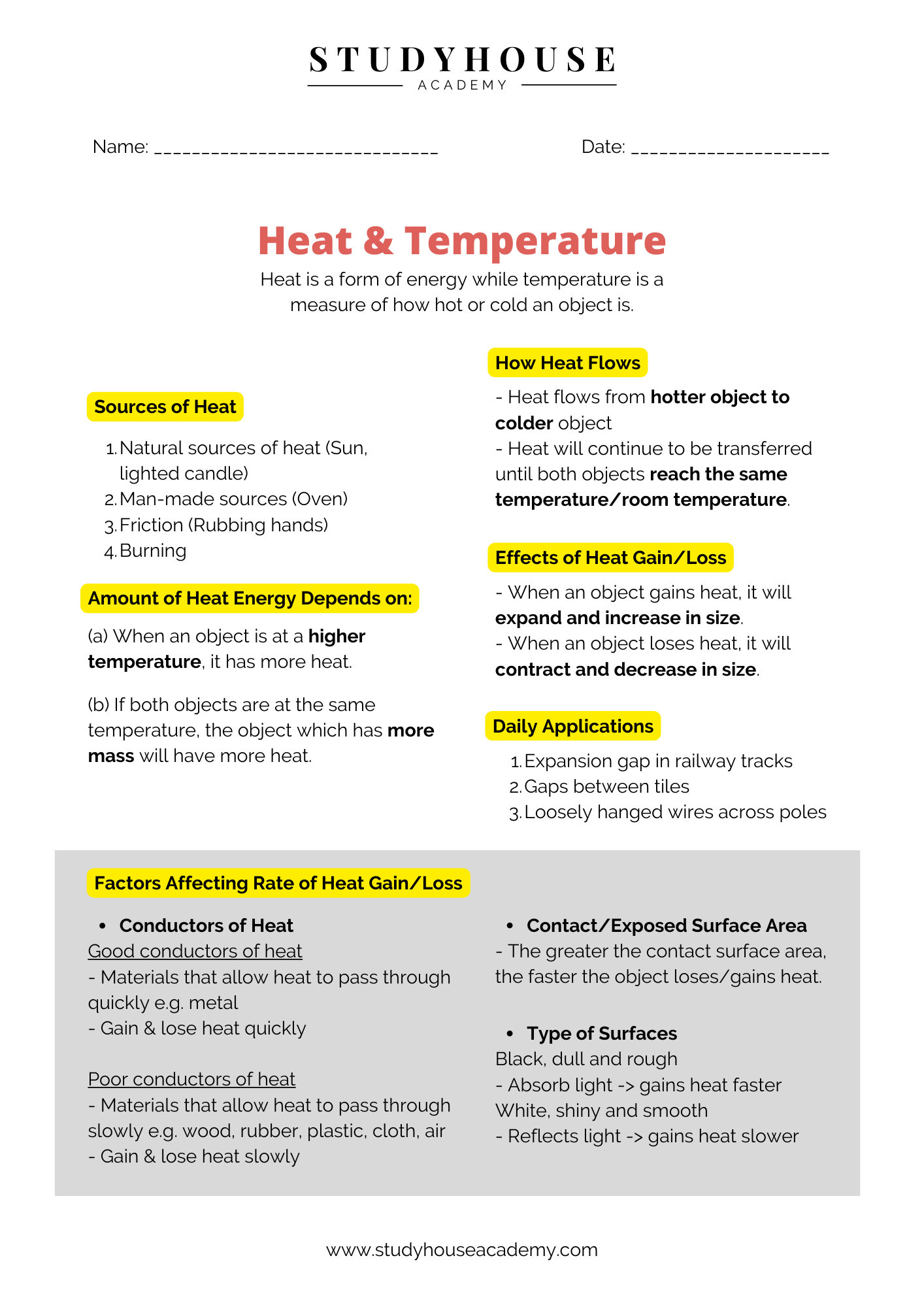P4 Science Heat and Temperature Cheatsheet